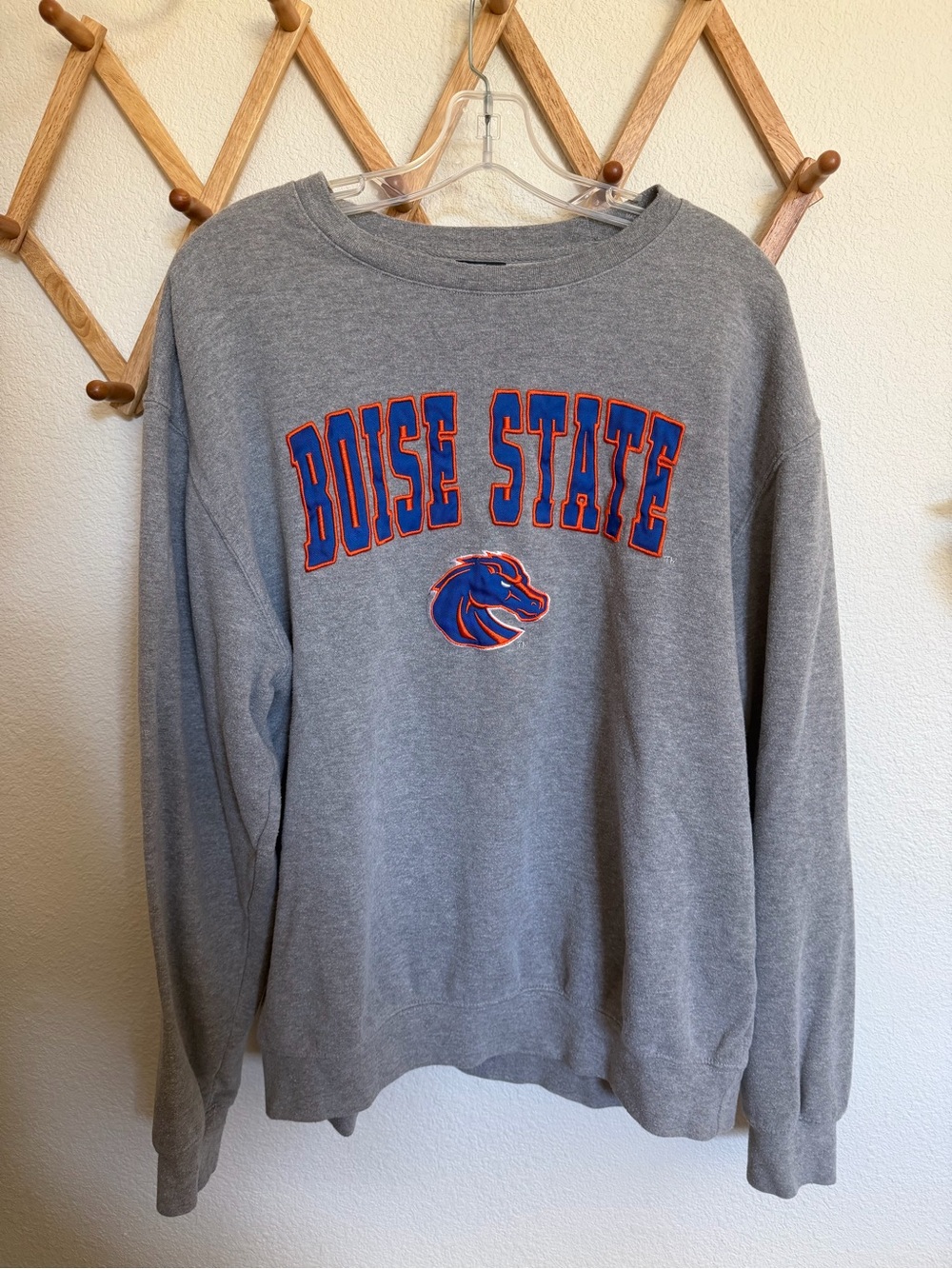 Colosseum Boise State Gray Crewneck with Blue and Orange Logo
